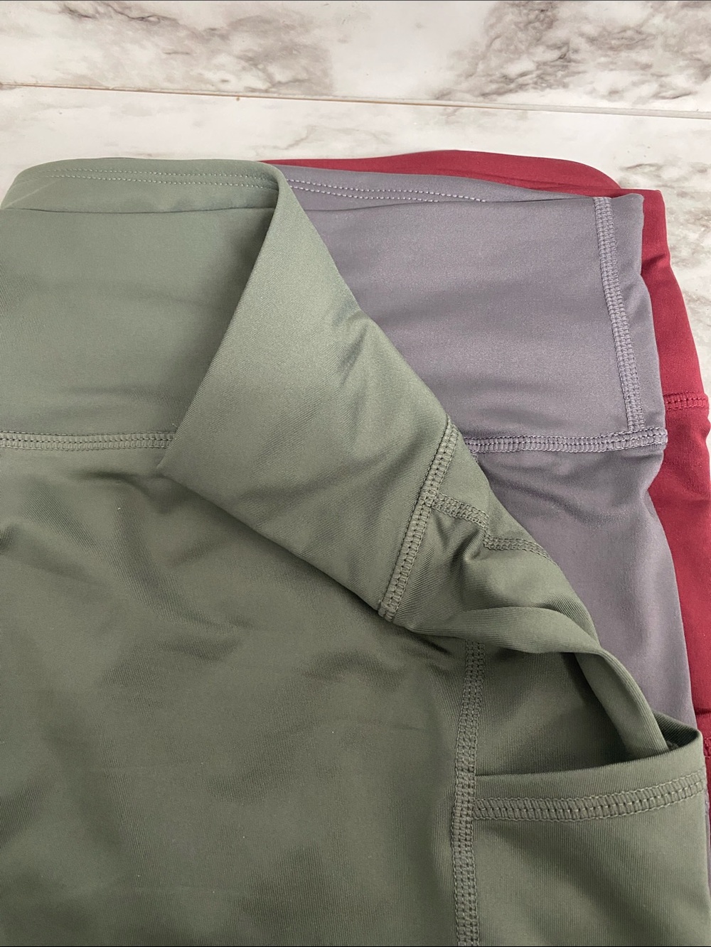 Women’s Yoga Stretch Pants in Olive, Gray, and Burgundy
